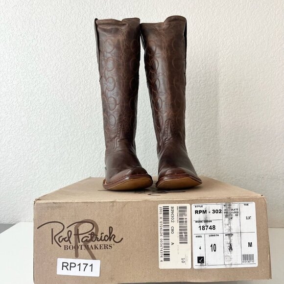 Rod Patrick Womens Cowboy Boots 10A Brown Perro Loco Leather Blunt Toe Tall Top - Picture 11 of 12